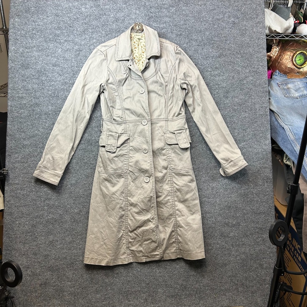 Forever Longline Trench Coat Womens Light Tan Stretch Button Utility Parka Large